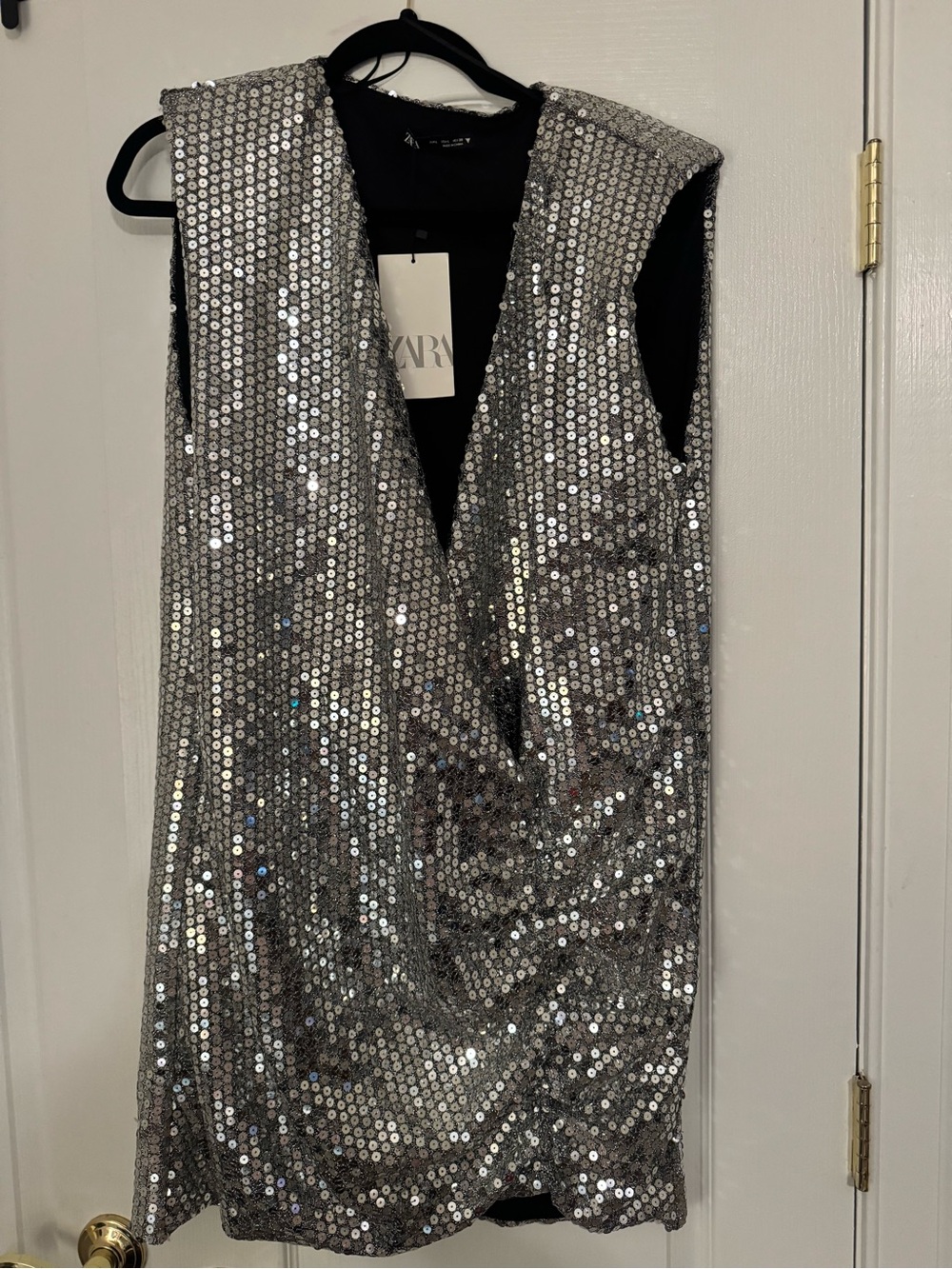 Zara Silver Sequin Mini Dress with V-Neck